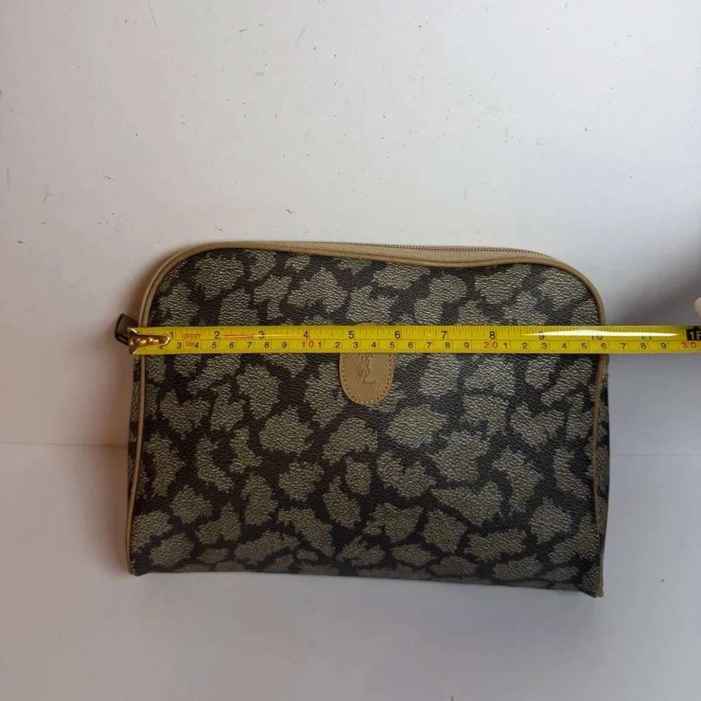 Vintage Yves Saint Laurent Giraffe Print Pouch PVC Coated Canvas Clutch - Picture 2 of 11